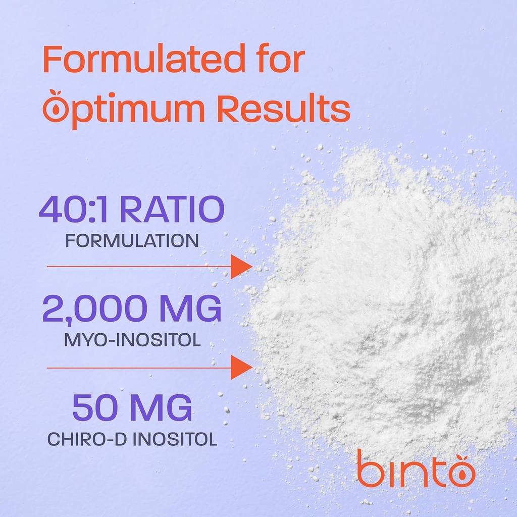 Binto Inositol Powder Mix | 60-Day Supply | 40:1 Ratio of Myo and D-Chiro Inositol | Hormone Balance and Ovulation Support | Preservative Free 4