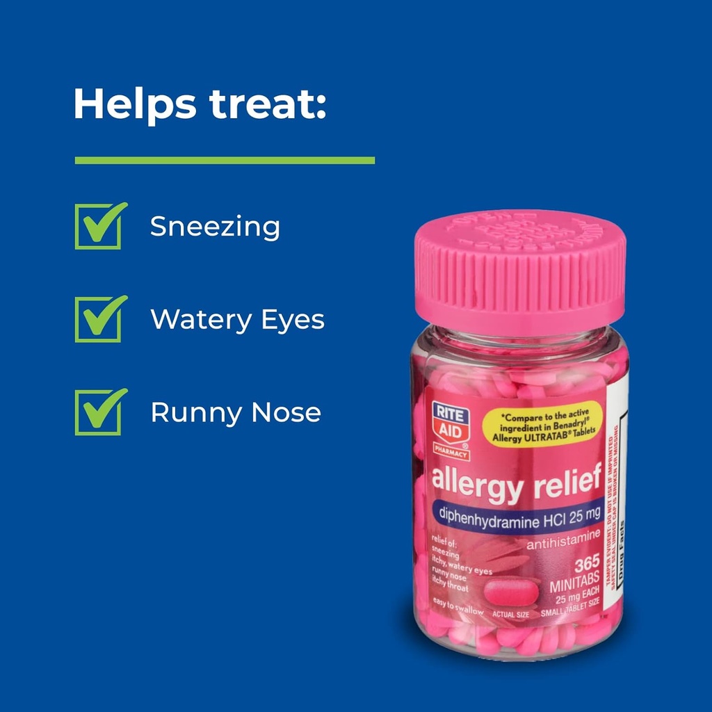 Rite Aid Antihistamine Allergy Relief with Diphenhydramine - 25mg, 365 Count 6