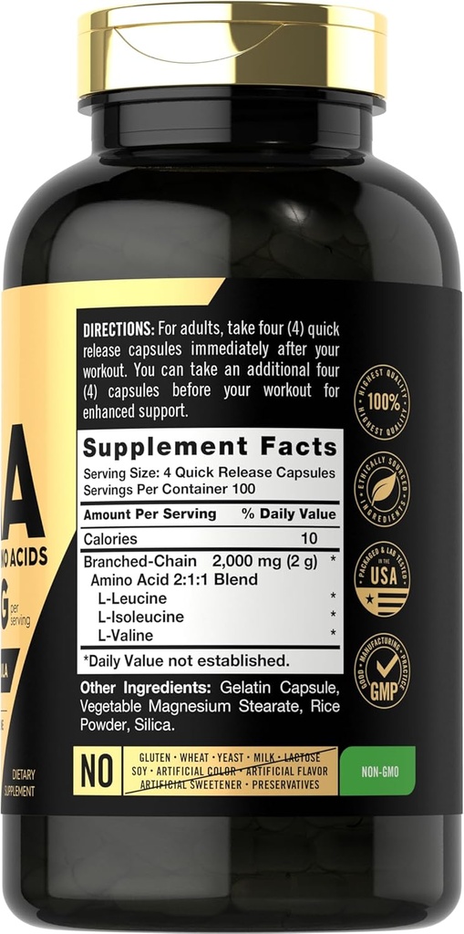 Carlyle BCAA Capsules | 2000mg | 400 Powder Pills | Amino Acids Supplement Blend | for Women and Men | with L-Isoleucine, L-Leucine, L-Valine | Non-GMO and Gluten Free 3