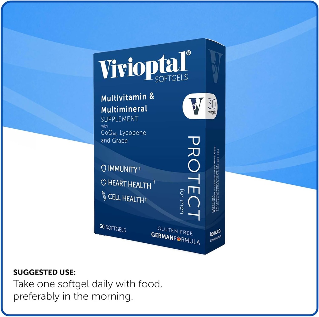 Vivioptal for Men, 30 Capsules, CoQ10, Lycopene & Resveratrol, Multivitamin & Multimineral, Gluten Free, German Formula 5