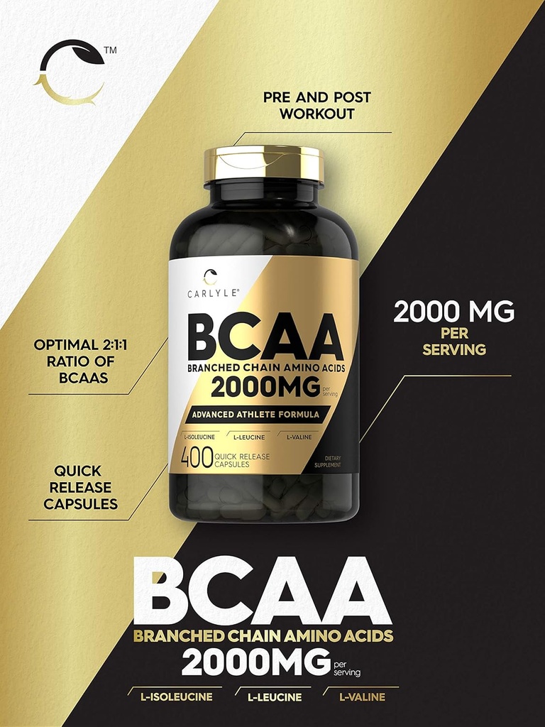 Carlyle BCAA Capsules | 2000mg | 400 Powder Pills | Amino Acids Supplement Blend | for Women and Men | with L-Isoleucine, L-Leucine, L-Valine | Non-GMO and Gluten Free 4