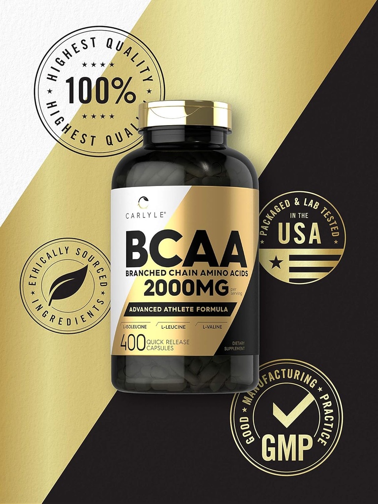 Carlyle BCAA Capsules | 2000mg | 400 Powder Pills | Amino Acids Supplement Blend | for Women and Men | with L-Isoleucine, L-Leucine, L-Valine | Non-GMO and Gluten Free 6