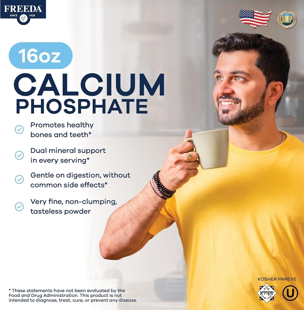 Freeda Calcium Phosphate Powder – Kosher Mineral Supplement for Bone & Joint Health in Men, Women, Dogs & Cats – Bone Strength Powder with Calcium and Phosphorus – No Vitamin D – Made in USA, 16oz 3