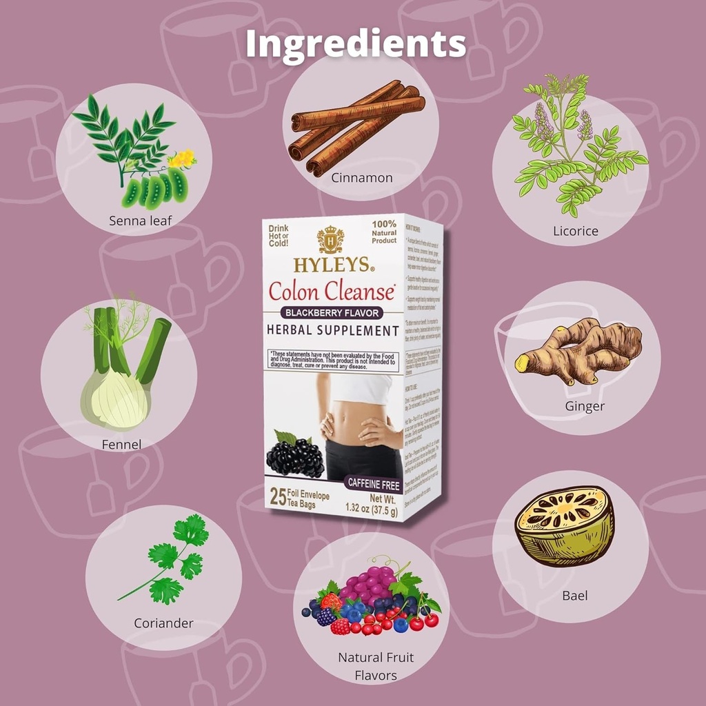 HYLEYS Colon Cleanse Tea BlackBerry Flavor - 25 Tea Bags (1 Pack) 3