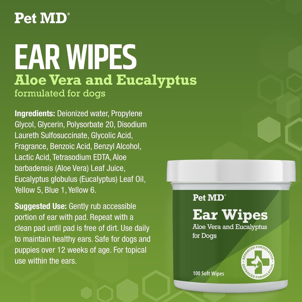 Pet MD - Dog Ear Cleaner Wipes - Otic Cleanser for Dogs to Stop Ear Itching, and Infections with Aloe and Eucalyptus - 100 Count 6