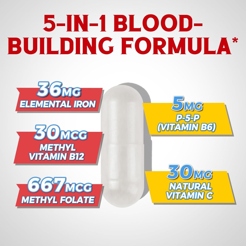 Iron Supplement for Women & Men, with Vitamins C, B6, B12 & Folate + Iron Supplement, 65mg Carbonyl Iron with 250mg Vitamin C 3
