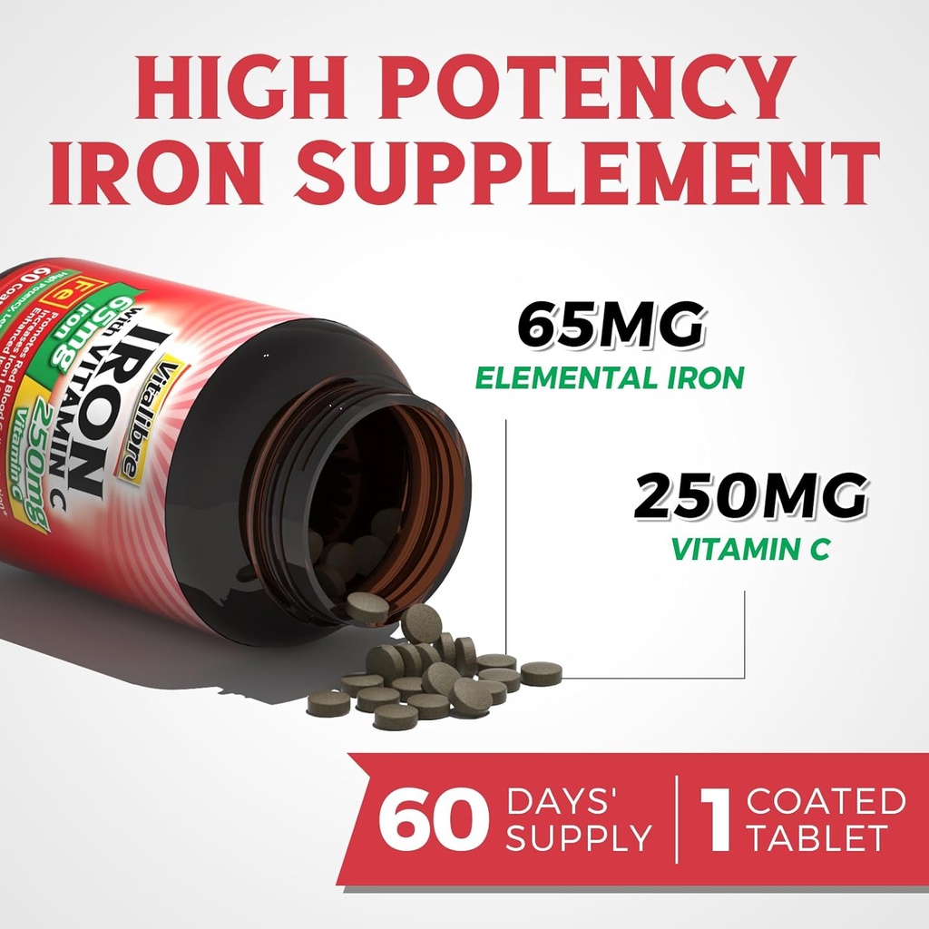 Iron Supplement for Women & Men, with Vitamins C, B6, B12 & Folate + Iron Supplement, 65mg Carbonyl Iron with 250mg Vitamin C 4