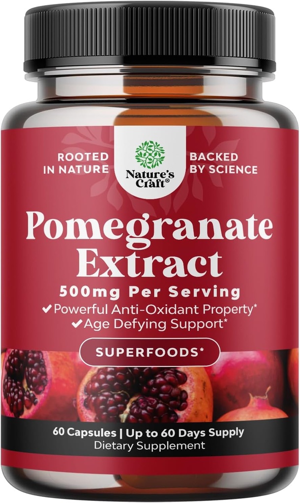 Pomegranate Extract Capsules Antioxidant Supplement - Natural Pomegranate Capsules for Heart Health Joint Support and Pre Workout for Men and Women - Nitric Oxide Supplement with Brain Health Vitamins 2