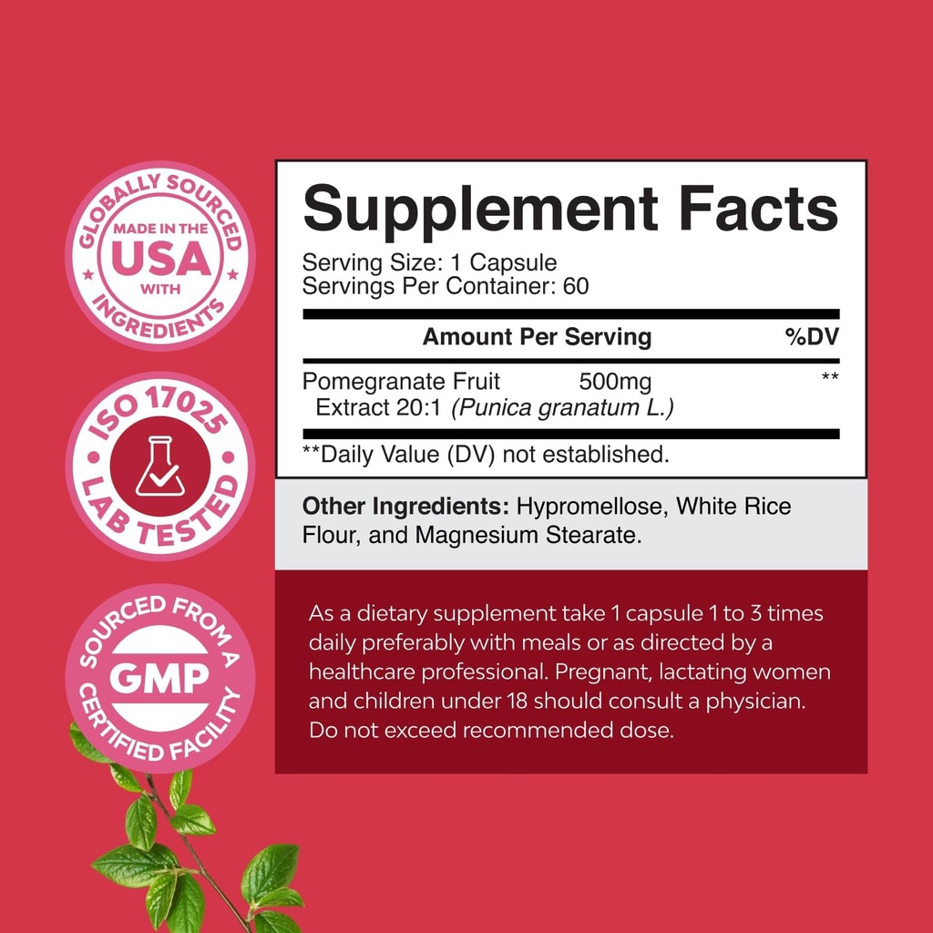 Pomegranate Extract Capsules Antioxidant Supplement - Natural Pomegranate Capsules for Heart Health Joint Support and Pre Workout for Men and Women - Nitric Oxide Supplement with Brain Health Vitamins 4