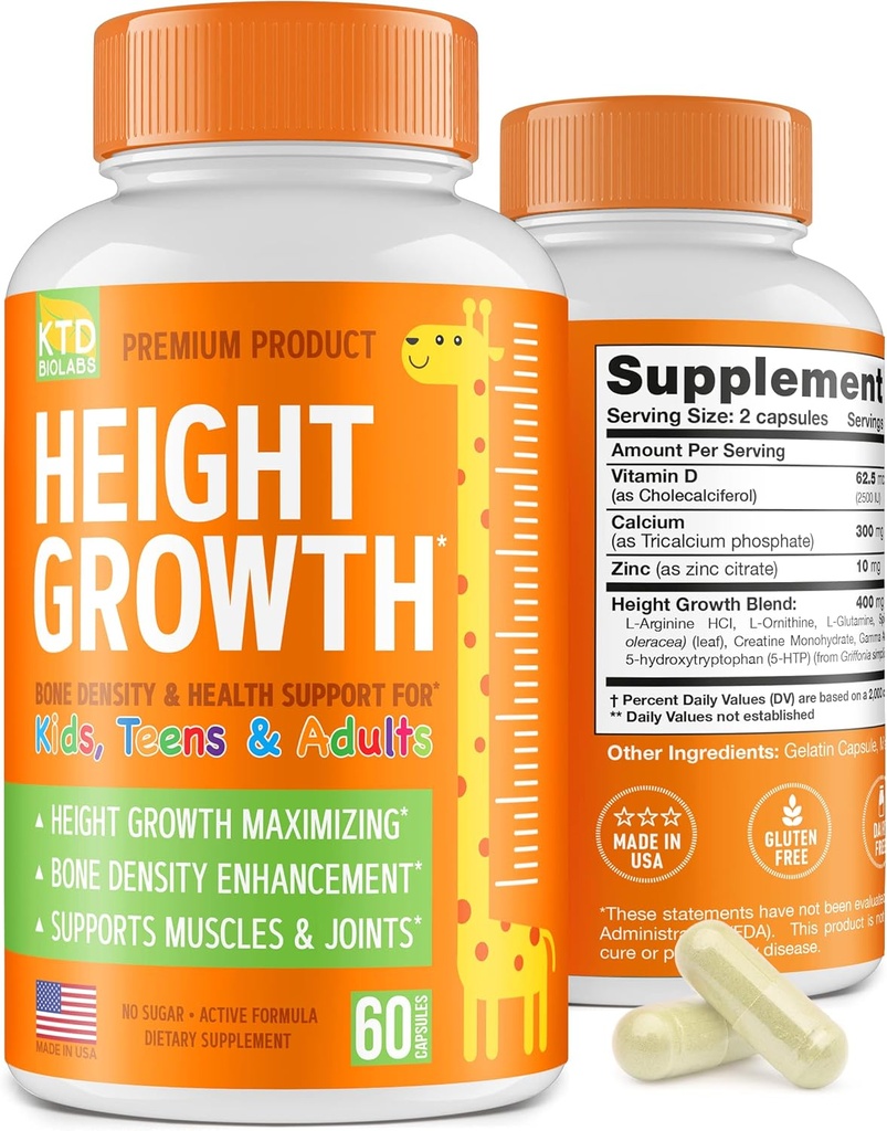 Pack of 2 Height Growth Maximizer - Made in USA - Natural Height Increase Booster & Teen Vitamins - Pills to Grow Taller at Any Age - Bone Growth Supplement for Adults & Kids 2