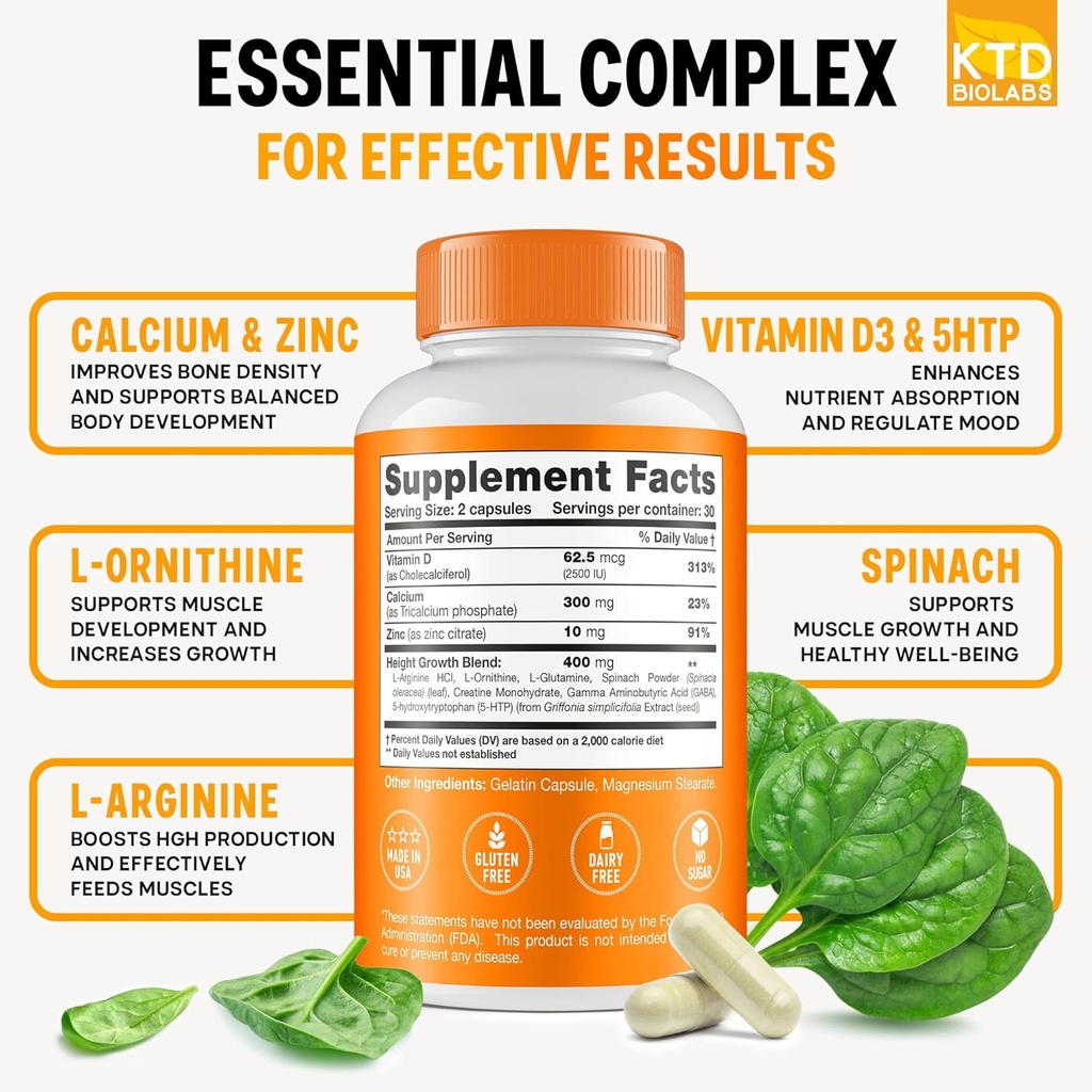 Pack of 2 Height Growth Maximizer - Made in USA - Natural Height Increase Booster & Teen Vitamins - Pills to Grow Taller at Any Age - Bone Growth Supplement for Adults & Kids 3