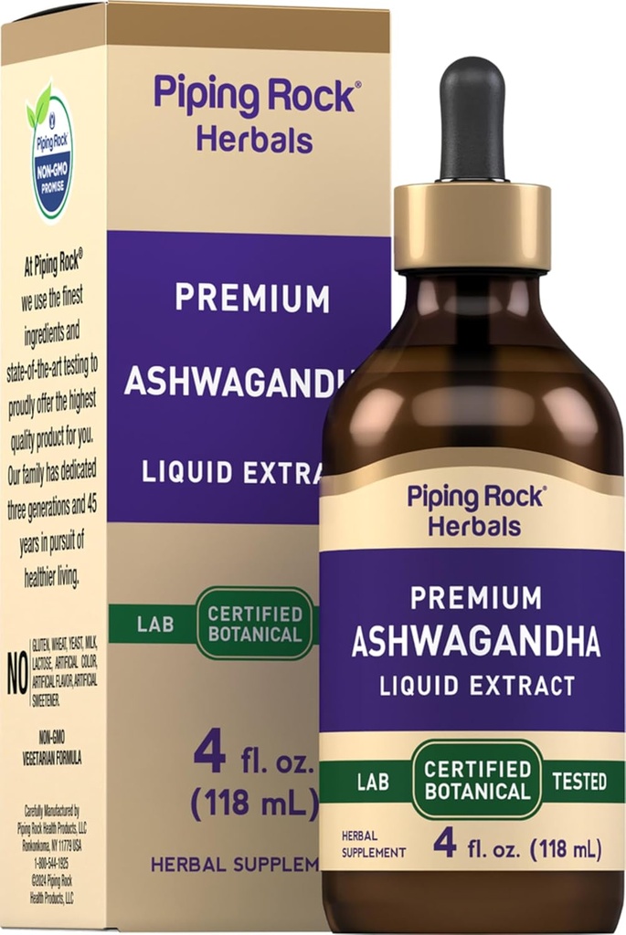 Piping Rock Ashwagandha Liquid Drops | 4 fl oz | Premium Herbal Root Extract | Alcohol Free Tincture | Vegetarian, Non-GMO, Gluten Free Supplement 2