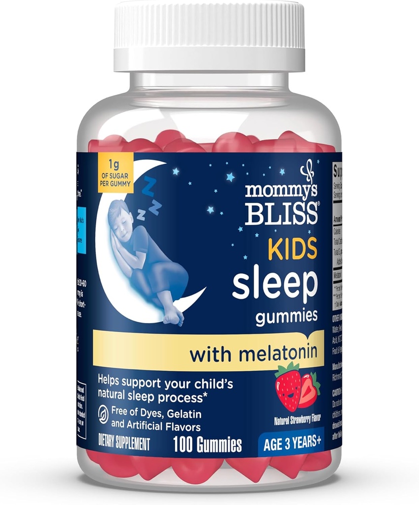Mommy's Bliss Kids Sleep Melatonin Gummies, Non Habit-Forming with No Artificial Colors, Flavors or Gelatin - Age 3 Years+ - Strawberry Flavor - 100 Sleep Gummies 2