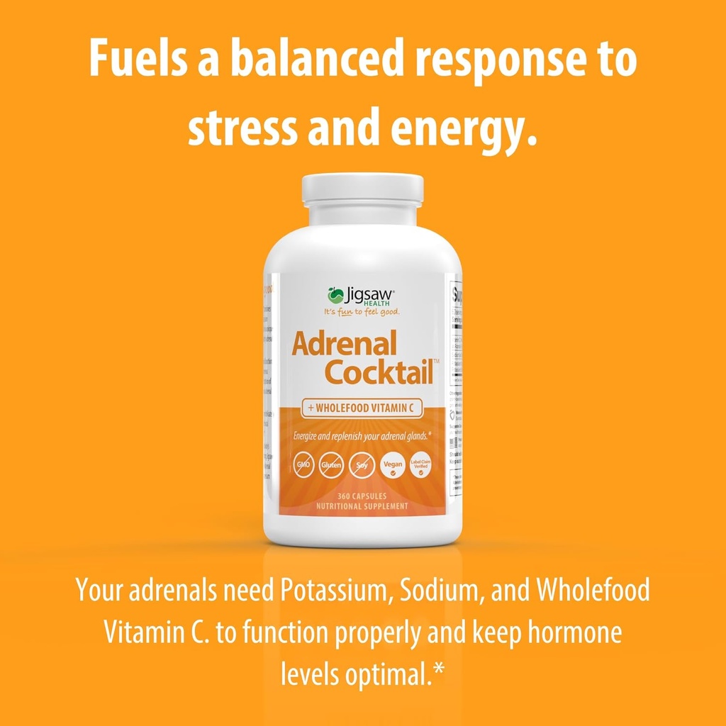 Jigsaw Health Adrenal Cocktail + Wholefood Vitamin C | with Potassium Bicarbonate, Sea Salt, and Acerola Cherry Extract | 360 Capsules | 60 Servings 6