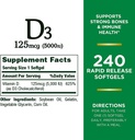 Nature's Bounty Vitamin D3, Immune Support, 125 mcg (5000iu), Rapid Release Softgels, 240 Ct - Pack of 2 3