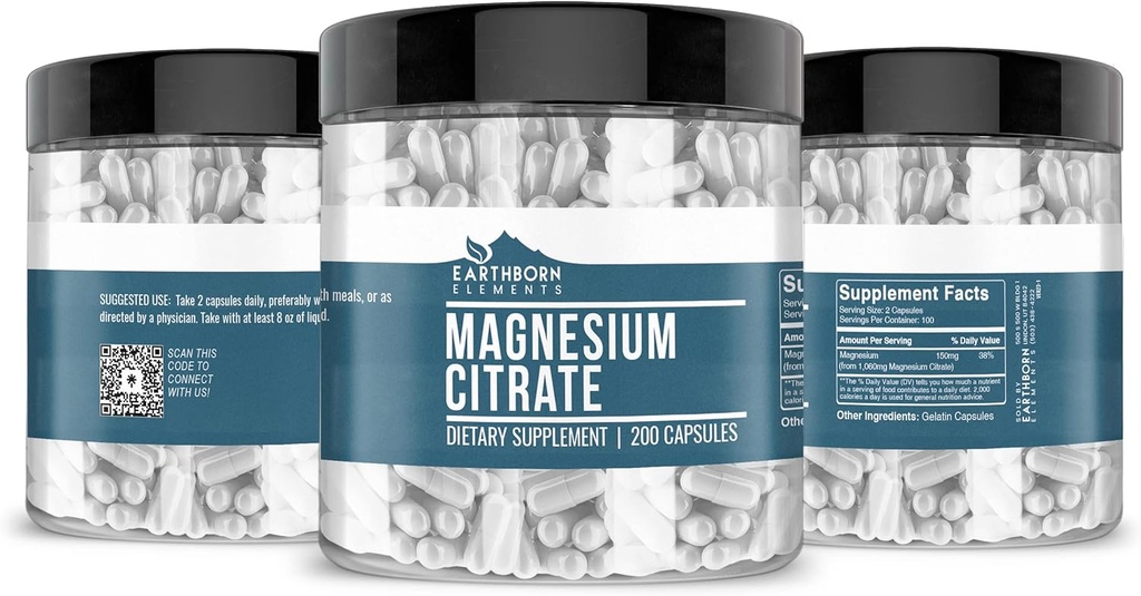 Earthborn Elements Magnesium Citrate 200 Capsules, Pure & Undiluted, No Additives 3
