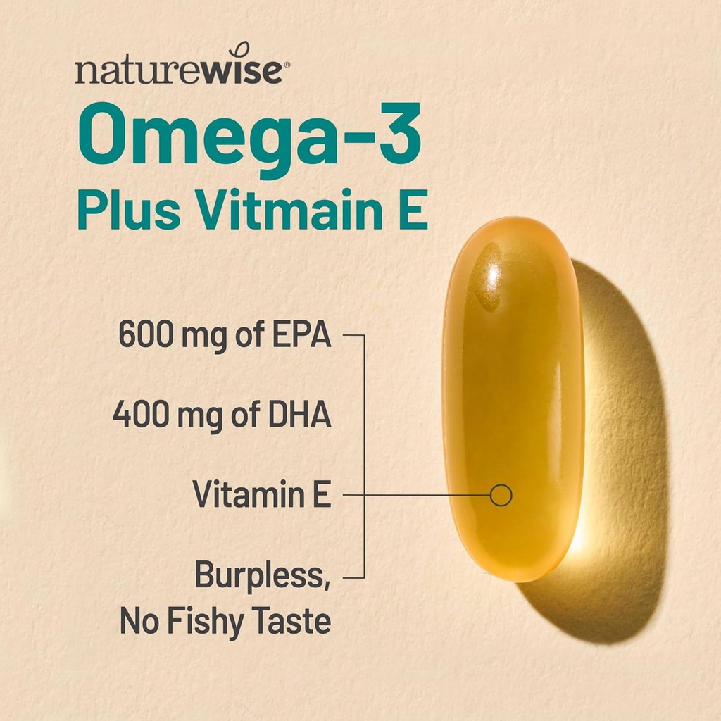 NatureWise Extra-Strength Omega 3 Fish Oil Supplement - 1000mg per Serving - 600 EPA & 400 DHA and Vitamin E - Support for Heart & Brain Health - Lemon Flavor, GMO-Free - 360 Softgels[6-Month Supply] 4