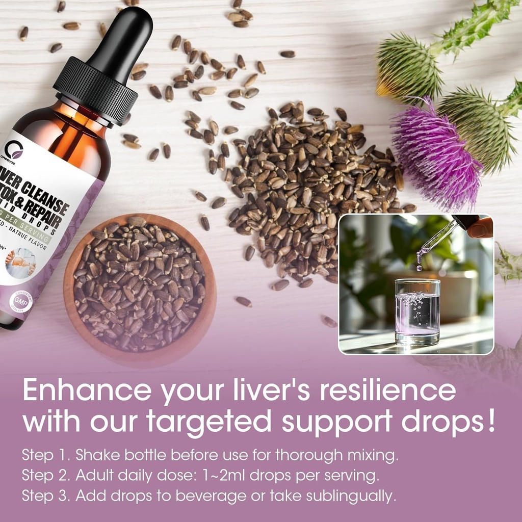 Milk Thistle Liver Cleanse Detox & Repair Supplement Liver Support Liquid Drops with Dandelion Extract, Artichoke 5