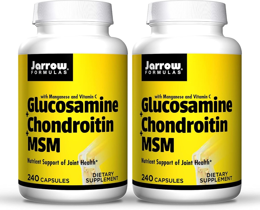 Jarrow Formulas Glucosamine + Chondroitin + MSM - 240 Capsules, Pack of 2 - Nutrient Support of Joint Health - with Vitamin C & Manganese - 120 Total Servings 2