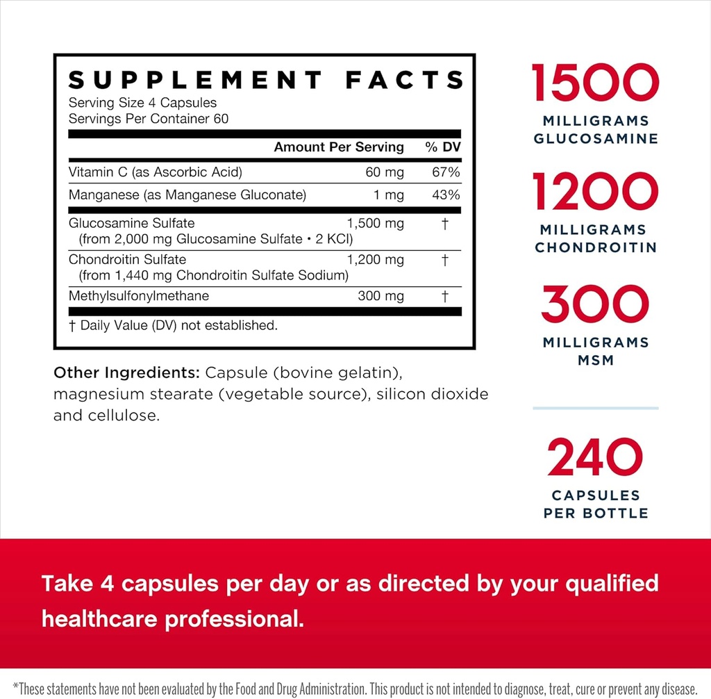 Jarrow Formulas Glucosamine + Chondroitin + MSM - 240 Capsules, Pack of 2 - Nutrient Support of Joint Health - with Vitamin C & Manganese - 120 Total Servings 3