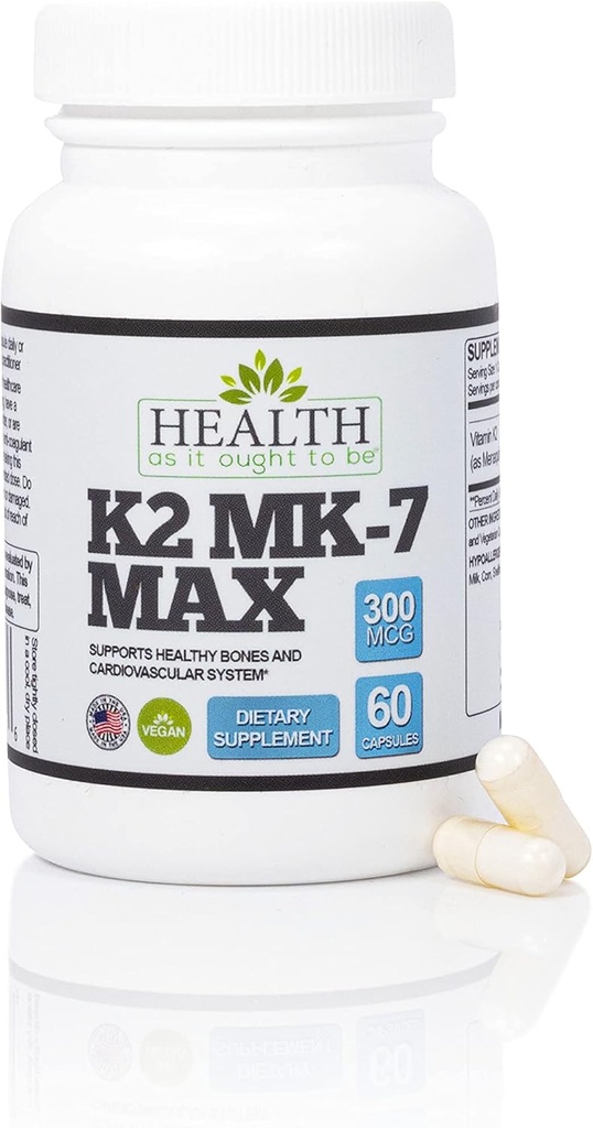 Health As It Ought To Be Vitamin K2 MK7 MAX Extra Strength 300mcg Supplemeny | Soy Free, Proven Bioavailability & Safety | 60 Capsules 2