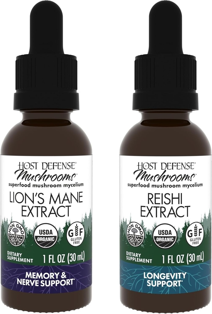 Host Defense Bundle with Lion's Mane Extract, 1 fl oz & Reishi Extract, 1 fl oz - Support Brain Health, Memory & Focus - Support Heart & Immune Health* 2
