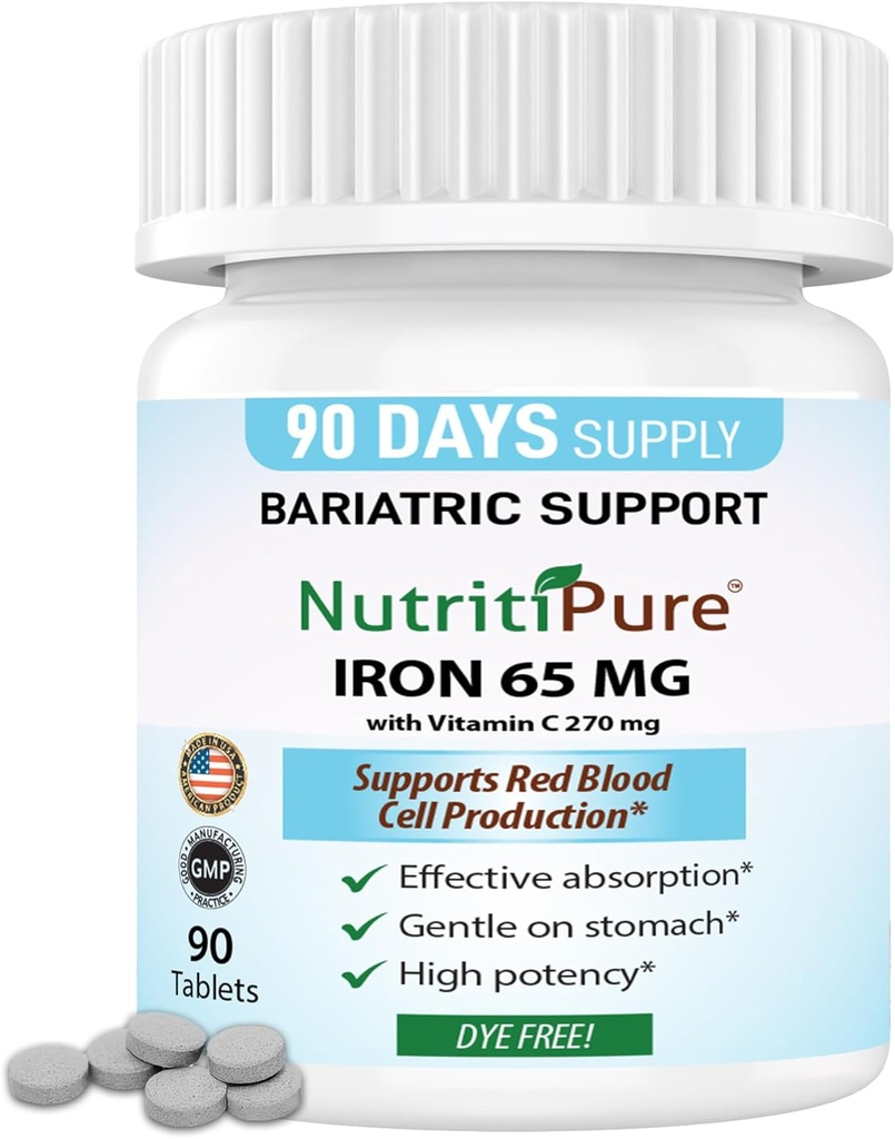 Carbonyl Iron Tablet 65 mg with 270 mg Vitamin C |180 Days Supply | for Women/Men | High Potency Bariatric Vitamins for WLS Patients Including Gastric Bypass | Dye Free (2) 2