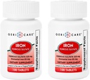 GeriCare Ferrous Sulfate Tablets 325mg, Elemental Iron 65 mg High Potency Iron Supplement | Dietary Supplement 100 Count. (Pack of 2) 2