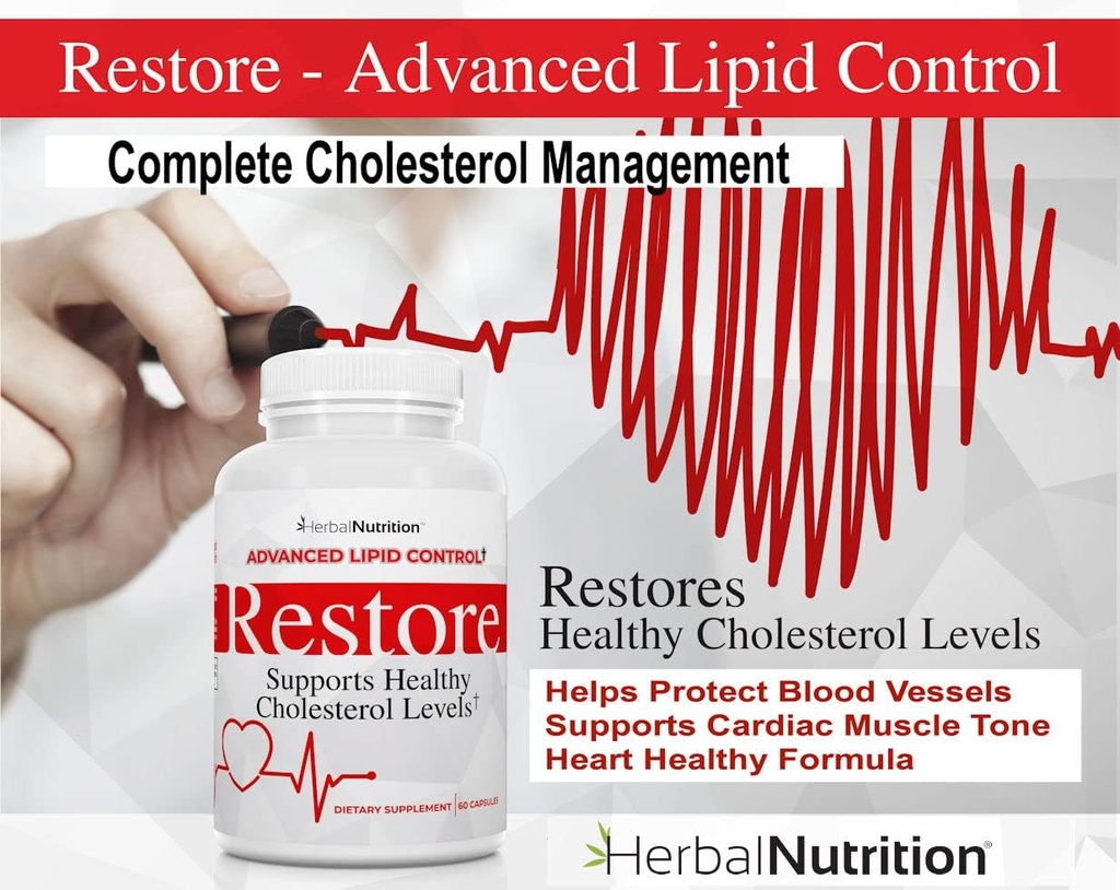 Restore - Supports Healthy Cholesterol, Red Yeast Rice, Grape Seed, Folic Acid for Advanced Lipid Control, All-Natural Bio-Actives, Help Promote Healthy Cholesterol (2) 4