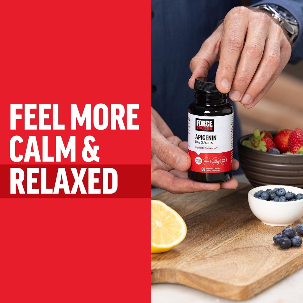 FORCE FACTOR Apigenin Supplement for Relaxation and Stress Support, Powerful Bioflavonoid and Antioxidant, Apigenin 50mg, Premium Quality, Vegan, Non-GMO, 60 Capsules (Packaging May Vary) 6