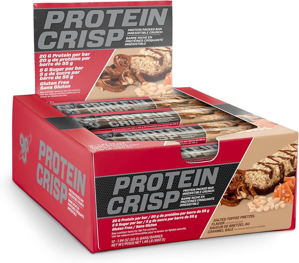 BSN Protein Crisp Bar, Salted Toffee Pretzel, 20 Gram Protein Snack Bars with Whey and Fiber, Gluten-Free Crunchy Energy Bars for Workout, Fitness, On-the-Go, 12 Count 2