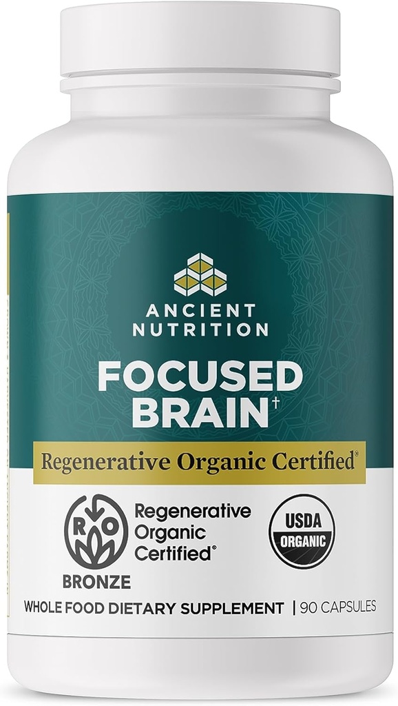 Ancient Nutrition Regenerative Organic Certified Focused Brain Capsules, Made with Ginkgo Leaf, Lion's Mane to Help Reduce Stress, Gluten Free, Paleo and Keto Friendly, 90 Count 2