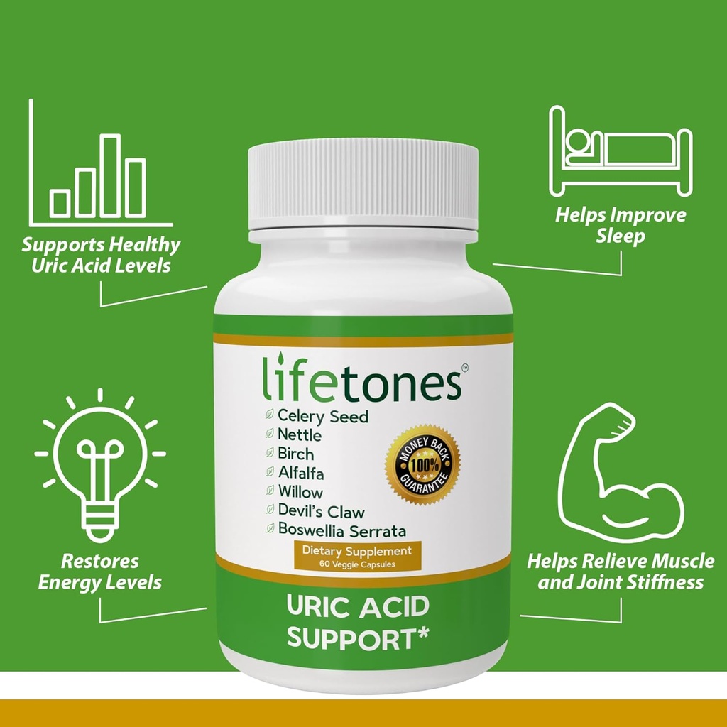 Lifetones Uric Acid Support - Herbal Joint Cleanse for Men and Women - Natural Remedy, Flexibility Boost - Non-GMO, Gluten-Free - 60 Vegan Vitamins 4