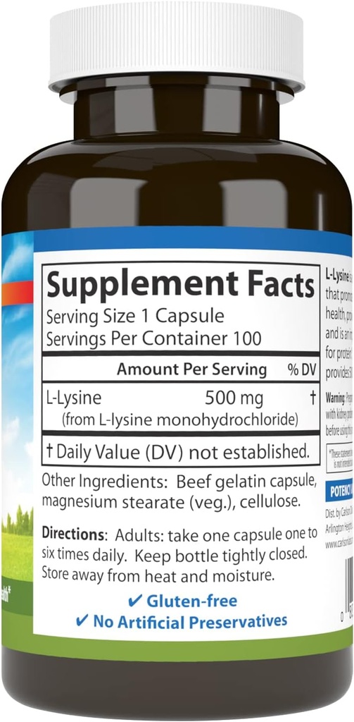 Carlson Labs L-Lysine, 500mg, 100 Capsules 3
