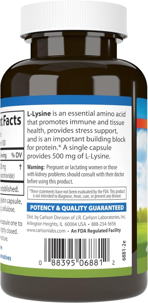 Carlson Labs L-Lysine, 500mg, 100 Capsules 4
