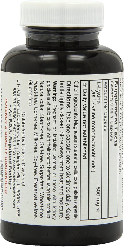 Carlson Labs L-Lysine, 500mg, 100 Capsules 5
