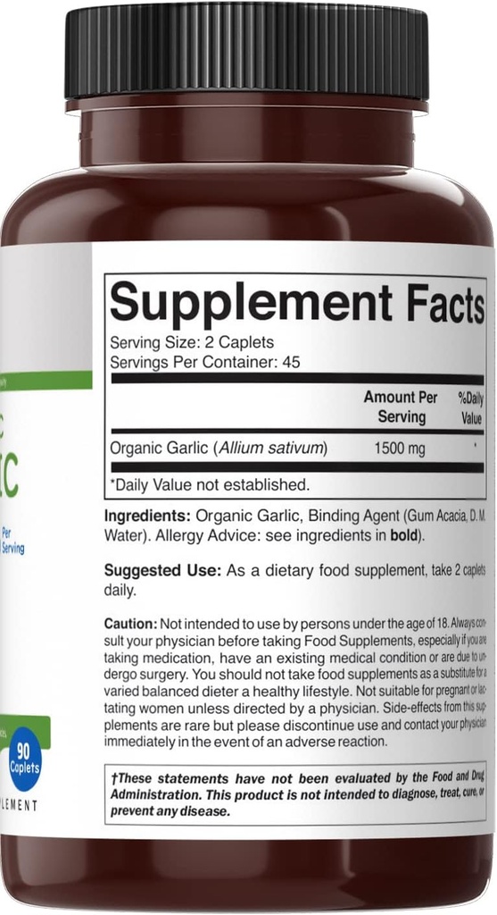 Brieofood Organic Garlic 1500mg, 45 Servings, Vegetarian, Gluten Free, 90 Vegetarian Tablets 5