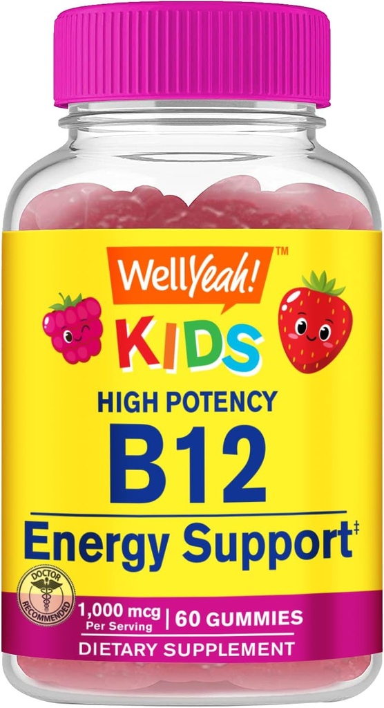 WellYeah Vitamin B12 Gummies for Kids - Boost Energy, Improve Brain Function, and Strengthen Immune System - Non-GMO, Gluten-Free - Great Tasting Berry Flavor - Easy to Chew - 60 Gummies 2