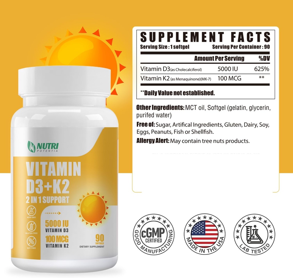 Vitamin D3 K2 with MCT Oil 90 Softgels & Magnesium Breakthrough Complex Supplement | Bone, Heart, Muscle & Nervous System Support - Non-GMO 3