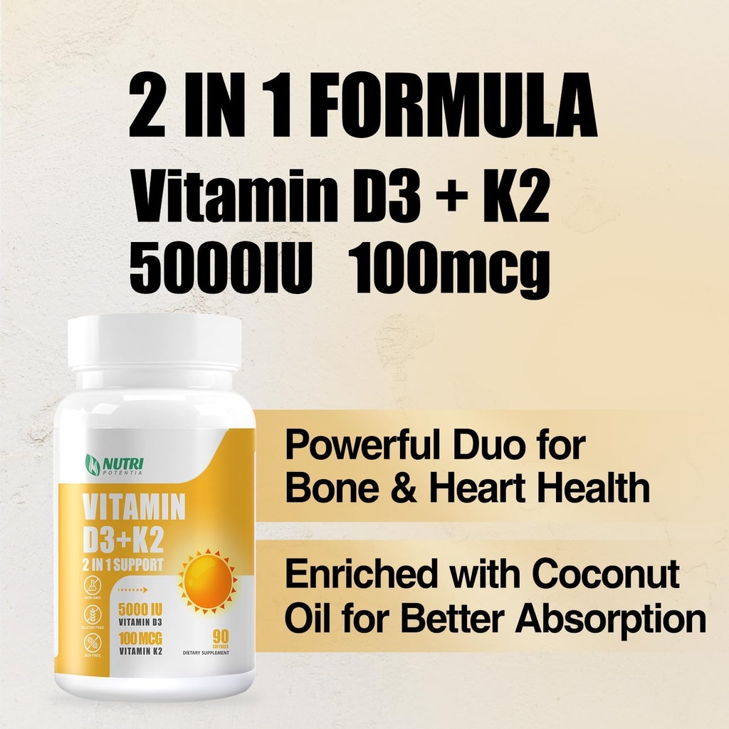 Vitamin D3 K2 with MCT Oil 90 Softgels & Magnesium Breakthrough Complex Supplement | Bone, Heart, Muscle & Nervous System Support - Non-GMO 4