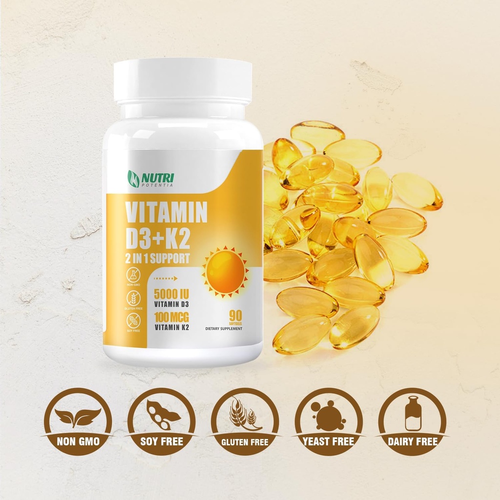 Vitamin D3 K2 with MCT Oil 90 Softgels & Magnesium Breakthrough Complex Supplement | Bone, Heart, Muscle & Nervous System Support - Non-GMO 6