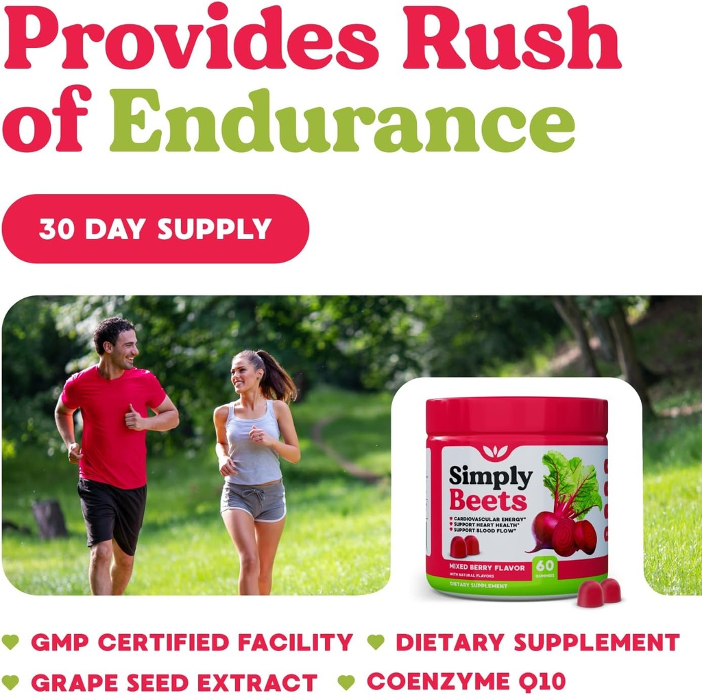 Beet Gummies with CoQ10-Nitric Oxide & Energy Support-Non-GMO Beetroot Powder & Grape Seed Extract- Natural Mixed Berry Flavor-60 Count 6