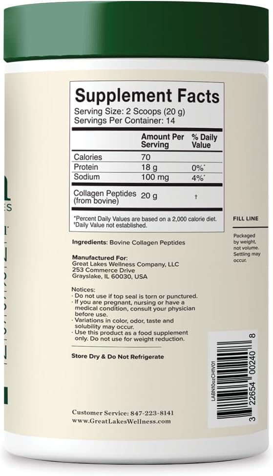 Great Lakes Wellness Collagen Peptides Powder for Skin, Hair, Nails, Joints & Digestion - Unflavored - Quick Dissolve Hydrolyzed, Non-GMO, Keto, Kosher - 10 oz 4