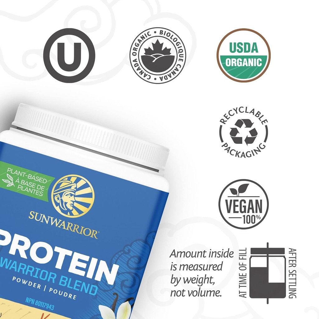 Sunwarrior - Warrior Blend, Plant Based, Raw Vegan Protein Powder with Peas & Hemp, Vanilla, 15 Servings, 13.2 Ounce 4