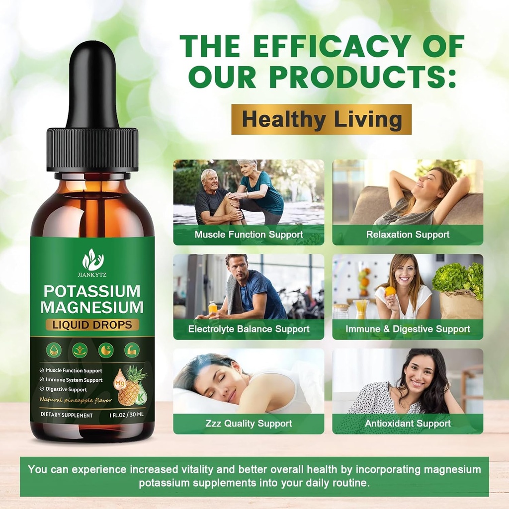 (2 Pack) Potassium Magnesium Supplement for Immune Health & Muscle Support, High Absorption, Triple Magnesium Complex with Glycinate, Taurate, Citrate and Potassium, Pineapple Flavour, 1 Fl Oz 5