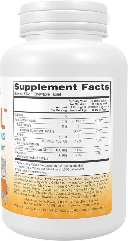 NOW Foods Supplements, Kid Cal with Calcium Citrate, Magnesium and Vitamin D, Tart Orange, 100 Chewables, packaging may vary 3