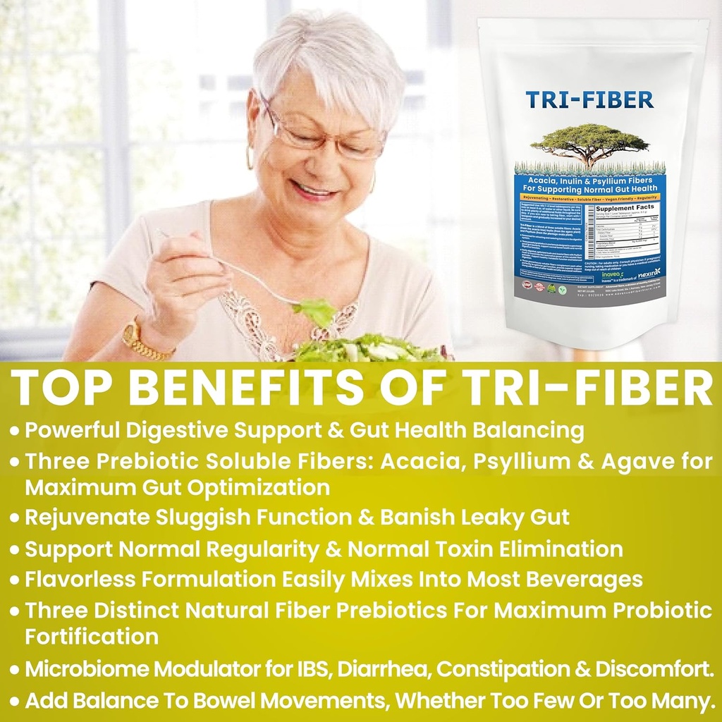Tri-Fiber Organic Soluble Fiber Powder, Unflavored High Fiber 3-in-1 Soluble Fiber Supplement for Digestive Support. Dietary Fiber 2.5 lbs (40oz) 5