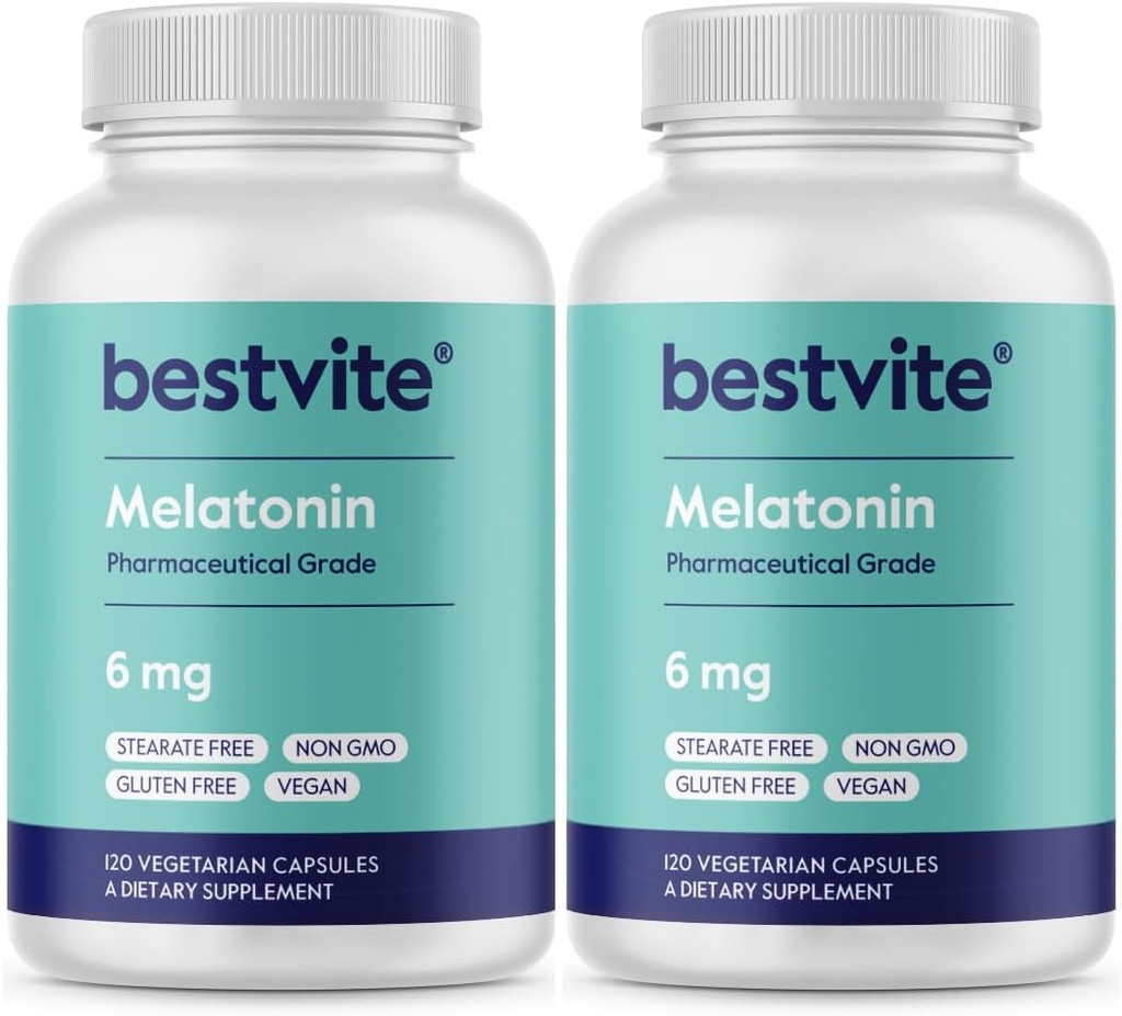 BESTVITE Melatonin 6mg (240 Vegetarian Capsules) (120 x 2) - No Stearates - Vegan - Non GMO - Gluten Free 2