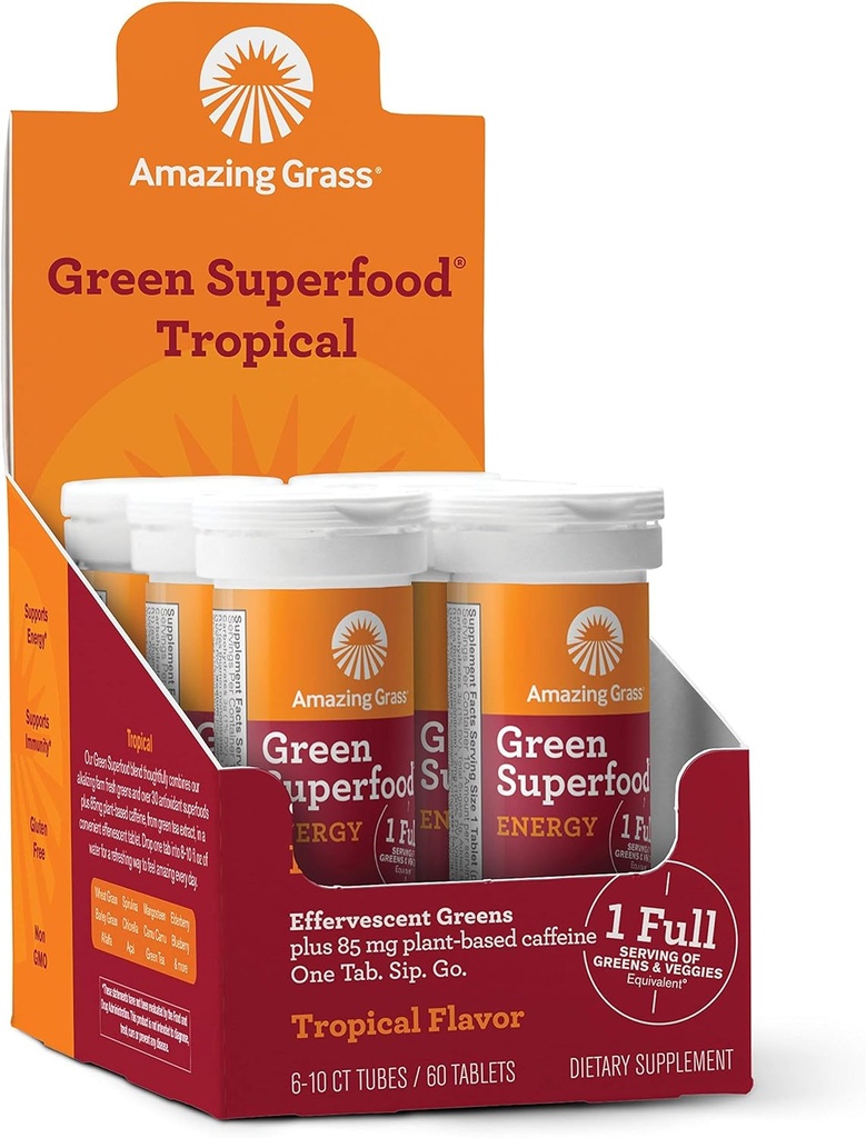 Amazing Grass Fizzy Green Tablets Energy Tropical: Greens + Green Tea Caffeine, Water Flavoring Tablet with Antioxidants, 60 Count 2