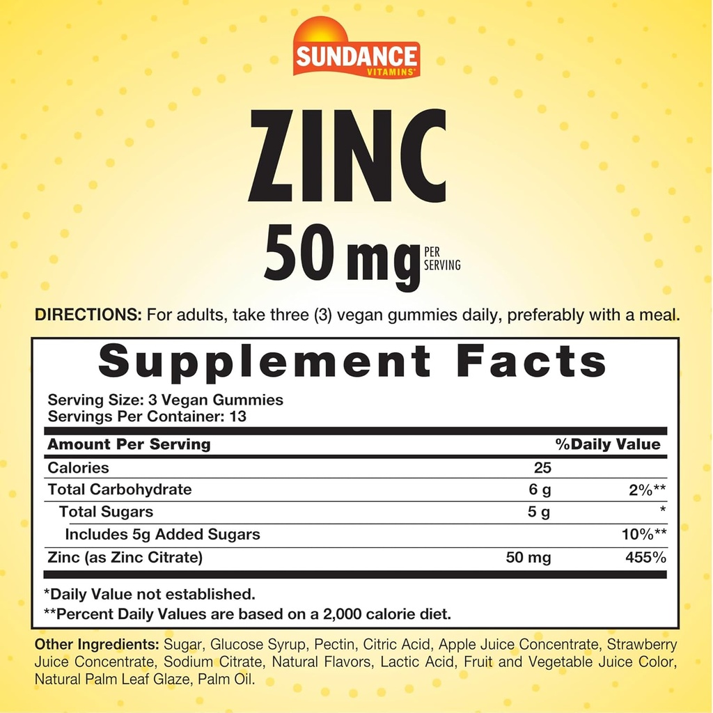 Sundance Zinc Gummies for Adults | 50mg | Mixed Berry Flavor | Vegan, Non-GMO and Gluten Free Supplement 3